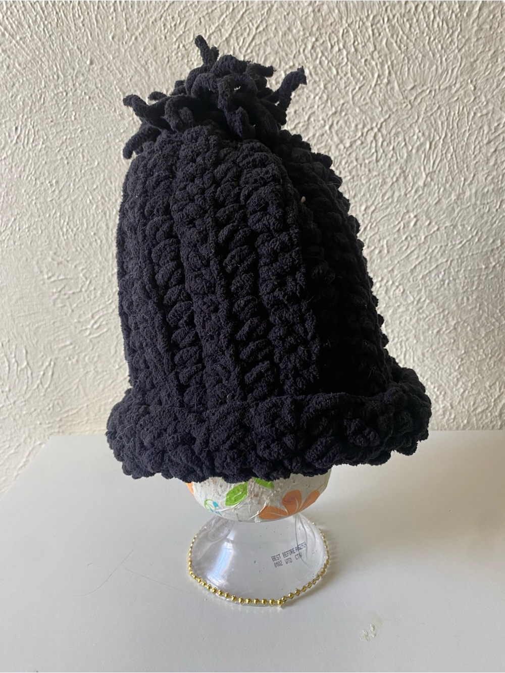 Crochet Black Pom Pom Beanie Hat